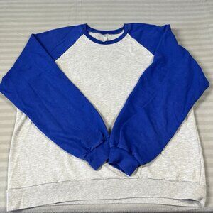 American Apparel Sweatshirt Mens XL Gray Blue Raglan Pullover Made USA Crewneck